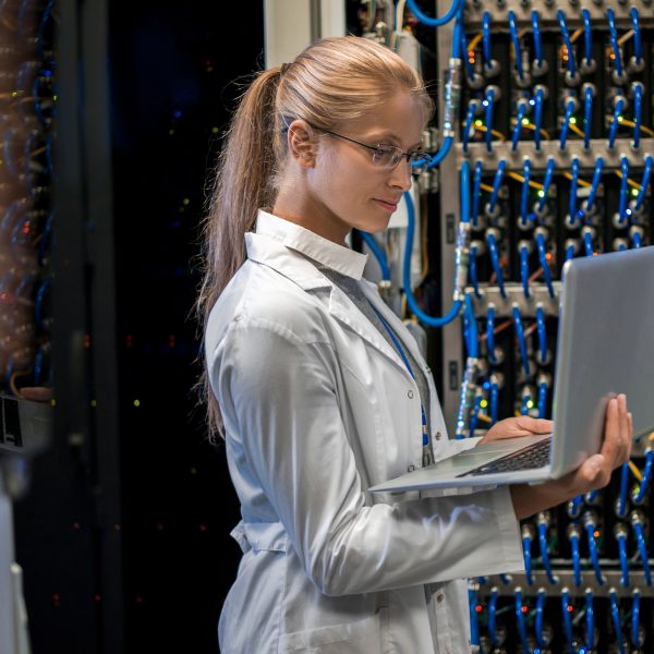 Woman Working with Supercomputer